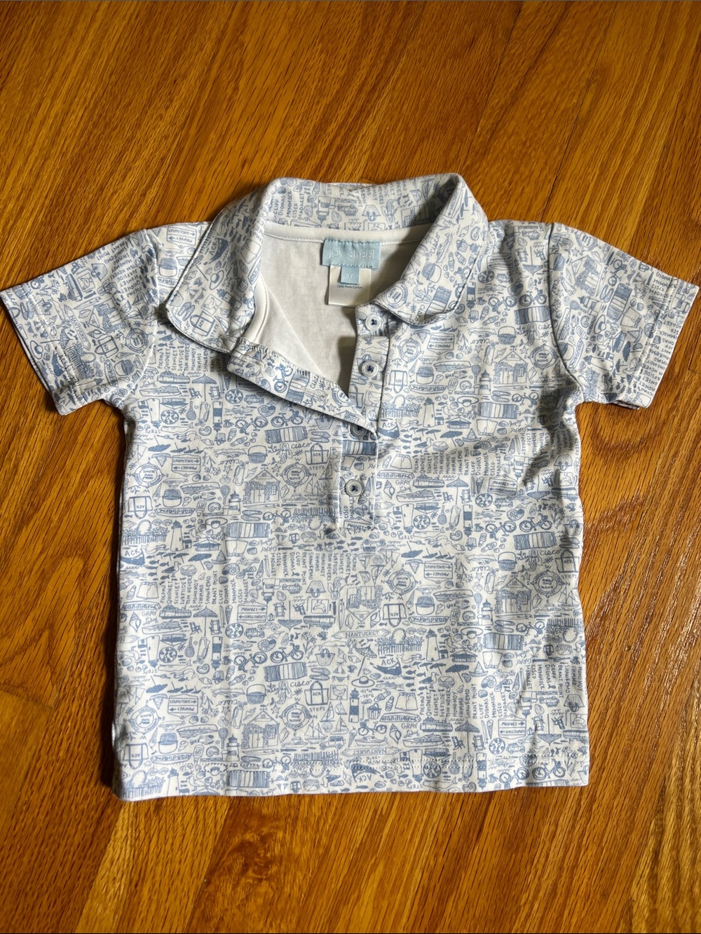Joy Street Kids Nantucket Light Blue Patterned Polo Shirt Boys 2T